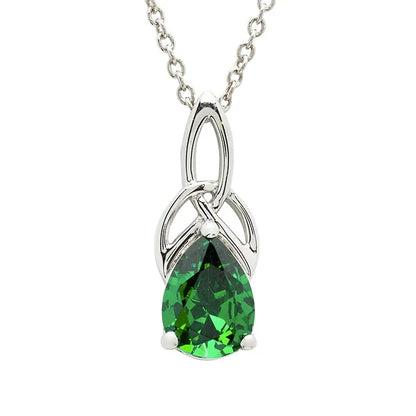 Sterling Silver Emerald Green Cubic Zirconia Trinity Knot Necklace