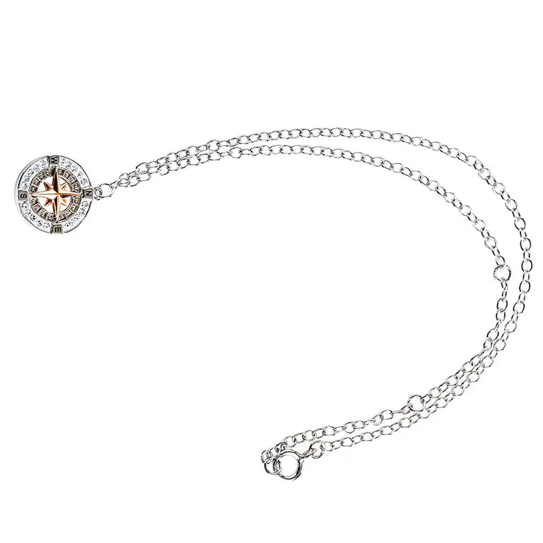 Sterling Silver and Rose Gold Crystal Compass Anklet