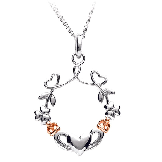 Sterling Silver Shamrock Claddagh Pendant