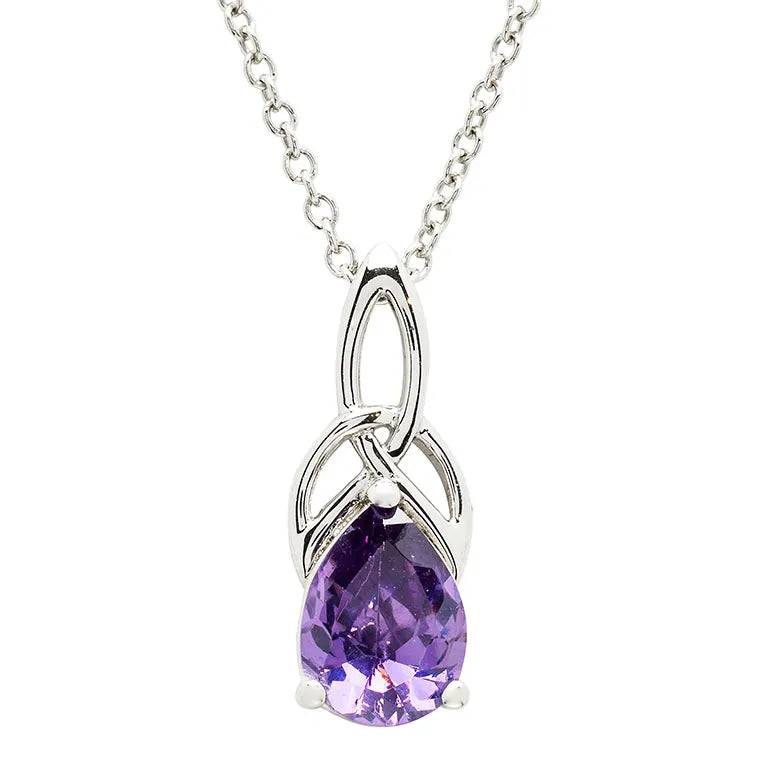 Sterling Silver Amethyst Cubic Zirconia Trinity Knot Necklace