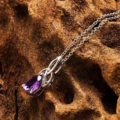 Sterling Silver Amethyst Cubic Zirconia Trinity Knot Necklace