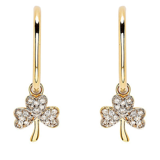 14ct Gold Lab Grown Diamond Shamrock Drop Earrings