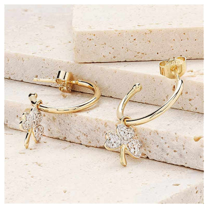 14ct Gold Lab Grown Diamond Shamrock Drop Earrings