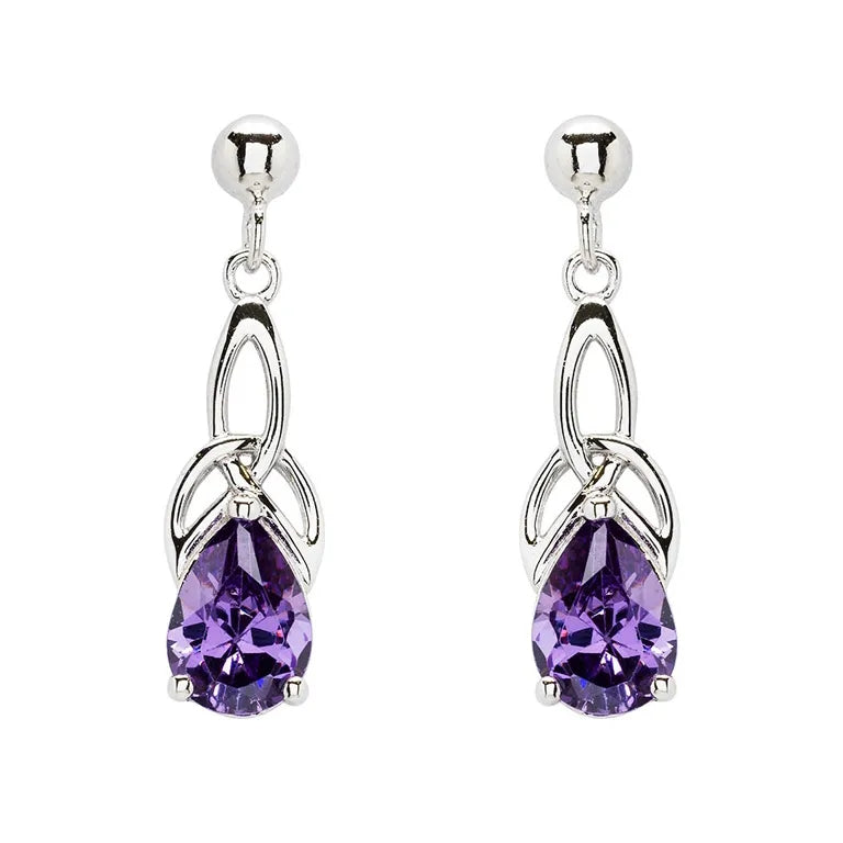 Sterling Silver Cubic Zirconia Amethyst Trinity Knot Earrings