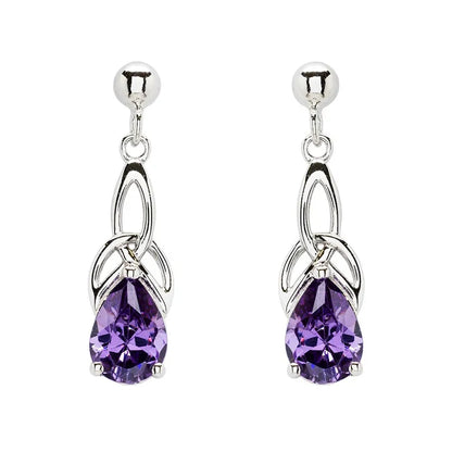 Sterling Silver Cubic Zirconia Amethyst Trinity Knot Earrings