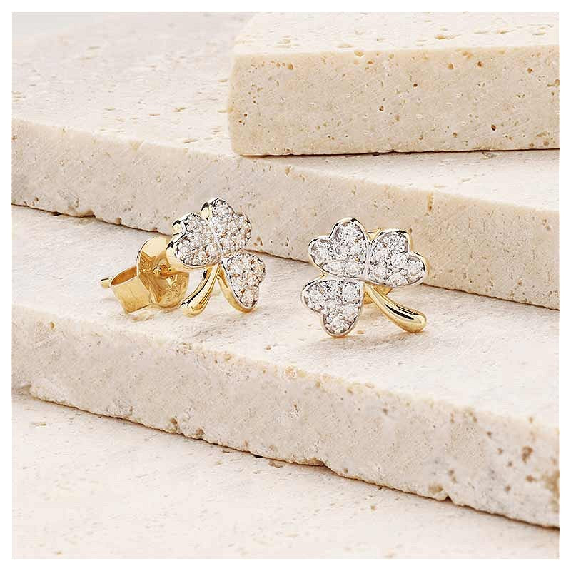 14ct Gold Lab Grown Diamond Shamrock Drop Earrings