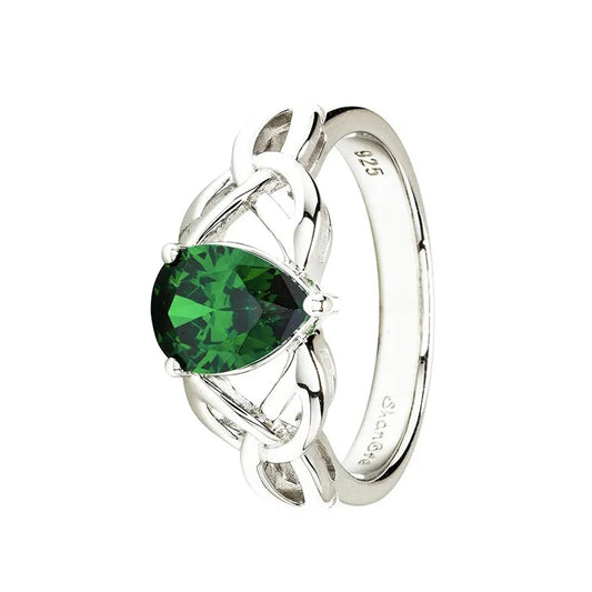 Sterling Silver Emerald Green Cubic Zirconia Trinity Knot Ring