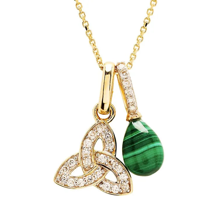 14ct Gold Lab Grown Diamond Malachite Trinity Necklace