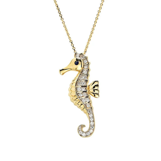 14ct Gold Lab Grown Diamond Seahorse Necklace