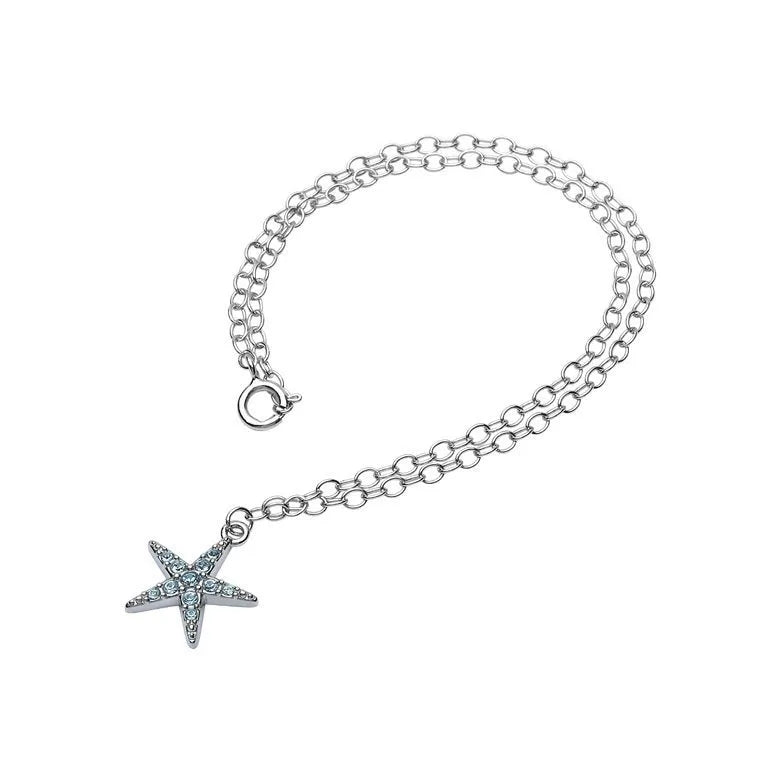 Sterling Silver Crystal Starfish Anklet