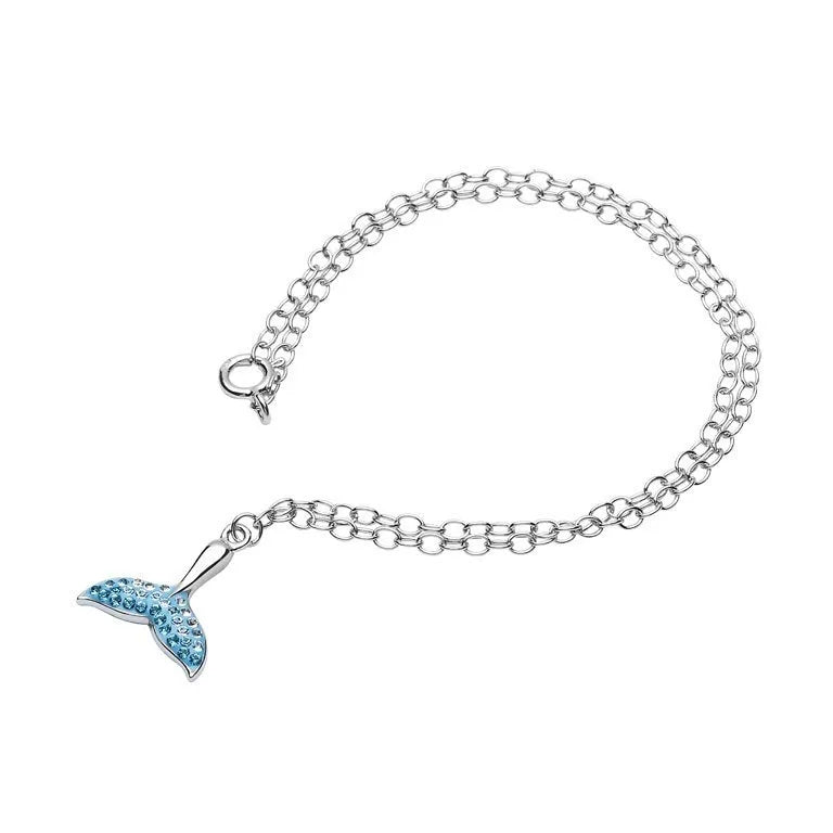 Sterling Silver Crystal Whale Tail Anklet