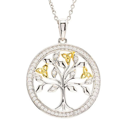 Sterling Silver Cubic Zirconia Gold Plated Tree of Life Necklace