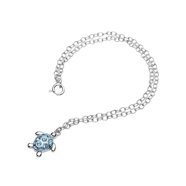 Sterling Silver Aquamarine Crystal Turtle Anklet