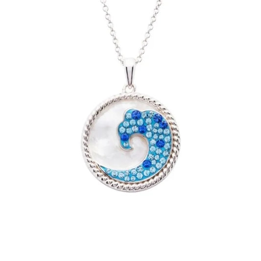 Sterling Silver Mother of Pearl Blue Wave Pendant