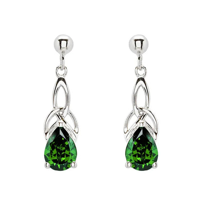 Sterling Silver Emerald Green Cubic Zirconia Trinity Knot Earrings