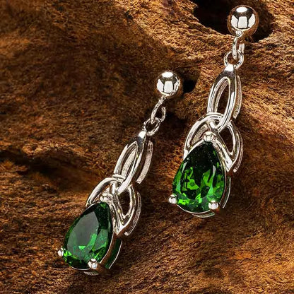 Sterling Silver Emerald Green Cubic Zirconia Trinity Knot Earrings